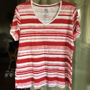 ♦️Croft & Barrow Red & White Striped Classic Tee